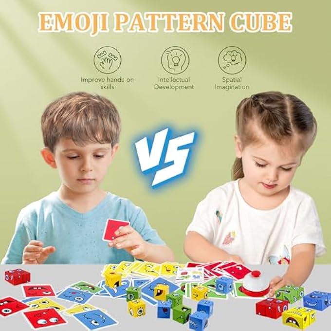 3D PUZZLE FACE CHANGING MAGIC CUBE, WOODEN CUBE PUZZLE, STORY CUBE, MASTUGART GAME, COLOURFUL MAGIC CUBE BUILDING BLOCK TOY FOR 3 4 5 6 7 CHILDREN WITH TABLE BELL - Image 3